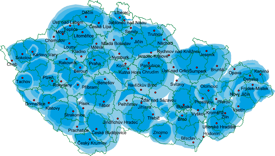 aktuální mapa pokrytí DAB+ signálem